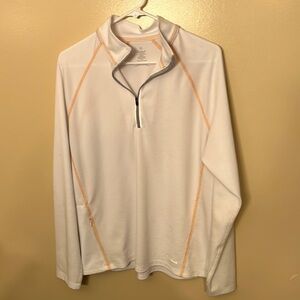 L.L Bean White With Orange 1/4 Zip Mens Pullover Sz L